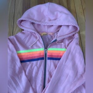 Aviator Nation Light Pink Hoodie with Rainbow Accents